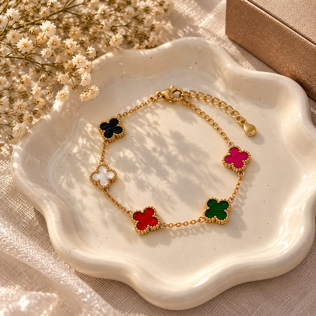 Gold Plated Multi Color Anti Tarnish Clover Bracelet