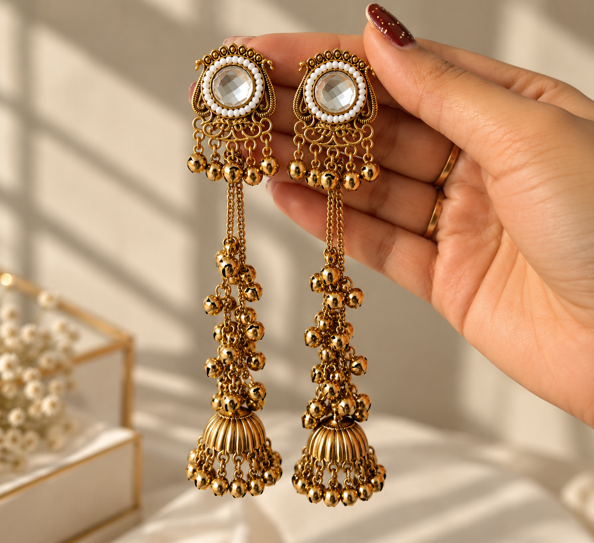 Mirror Jhumka Earrings