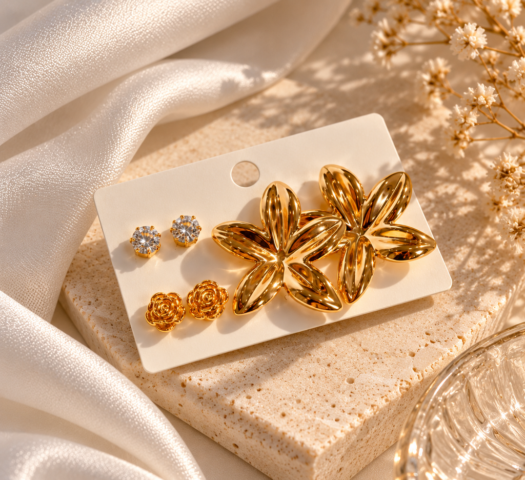Golden Bloom Trio Earring Set