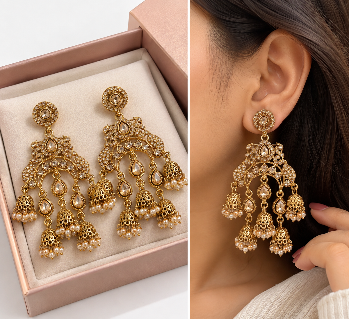 Royal Kundan Jhumka Chandbali Earrings