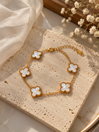 Gold Plated White Anti Tarnish Clover Bracelet
