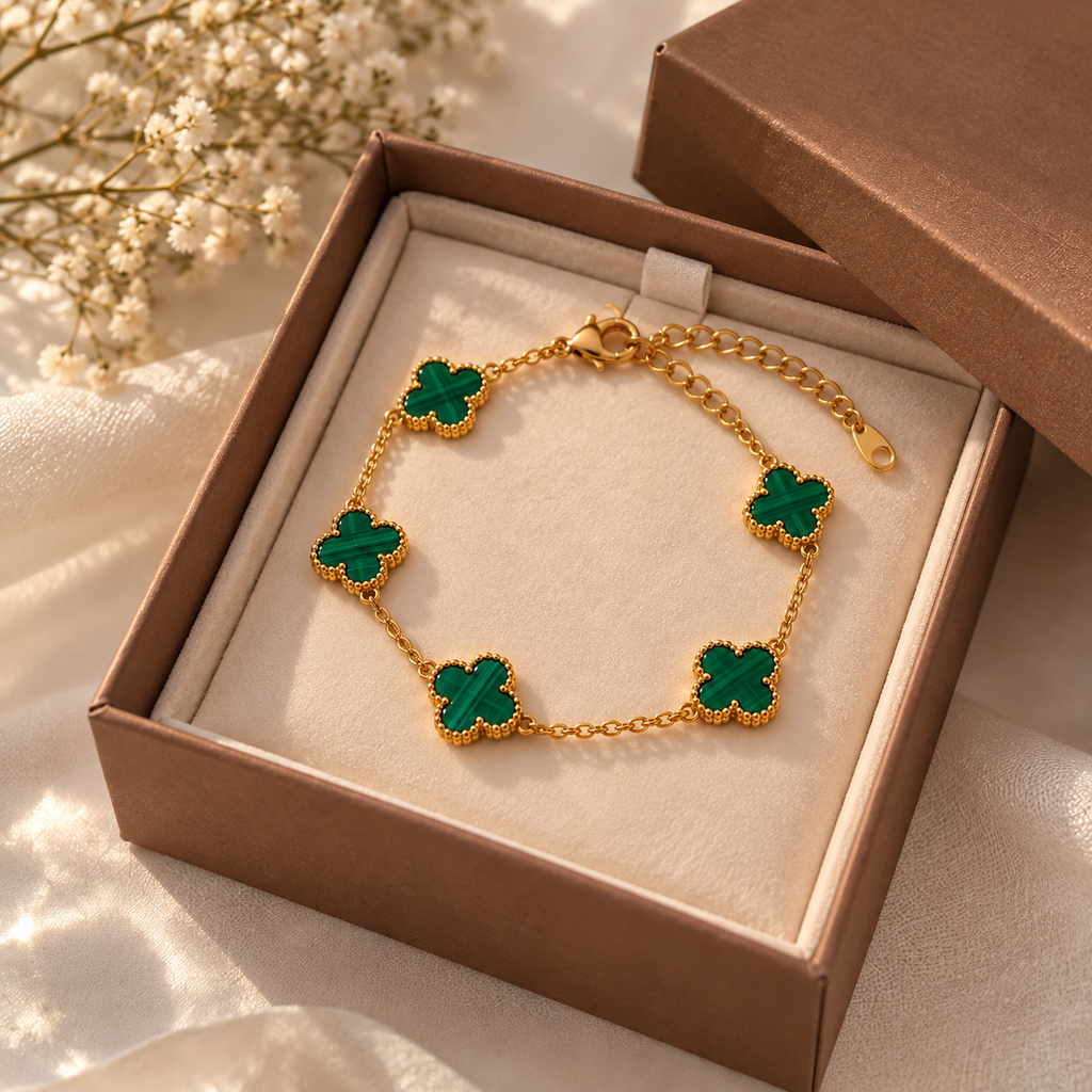 Gold Plated Green Anti Tarnish Clover Bracelet